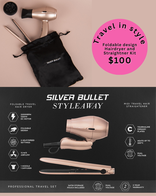 Silver Bullet Styleaway Hair Dryer & Straightener Travel Set
