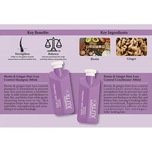 JUSTK Biotin & Ginger Hair Loss Control Shampoo 300ml