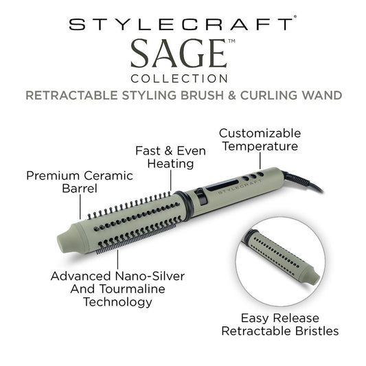 StyleCraft by Silver Bullet Sage Retractable Hot Brush and Curling Iron